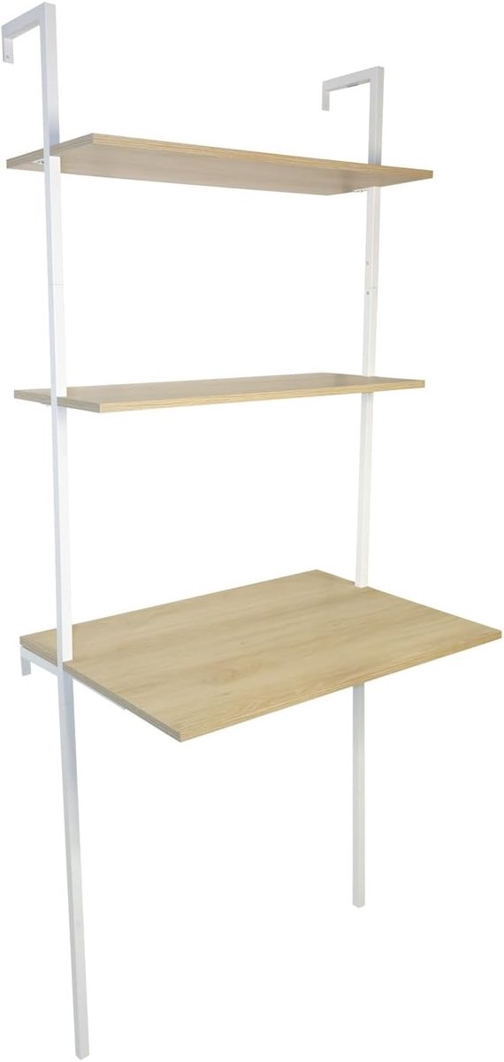 and beyond Industrieel bureau met 2 planken – eucalyptushout en metaal – wit – FSC 70% – 76 x 51 x 185 cm