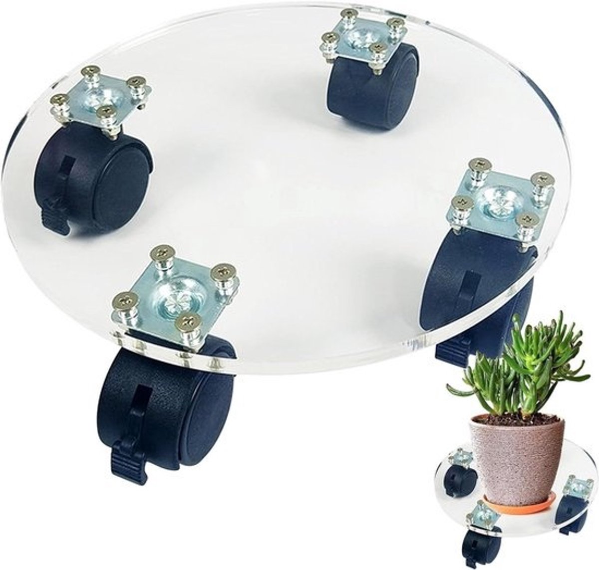 Plantenstandaard Wielen - Onderstel Potten - Planten Verplaatsen - Stille Wielen - 35 cm Diameter - Transparant