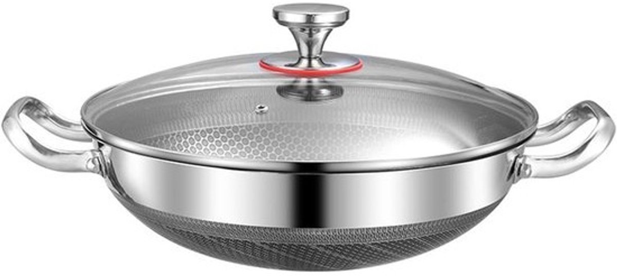 Roestvrijstalen Wokpan - Koekenpan Kookgerei - Veelzijdig Koken - Antiaanbak Roestvrij Staal - Met Deksel - Zilver