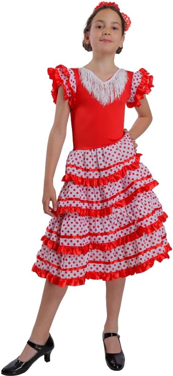 Flamenco-jurk voor meisjes, flamenco-kostuum, sevillana voor baby's, meisjes en meisjes, flamenco-kostuum, gestippeld, 1-12 jaar