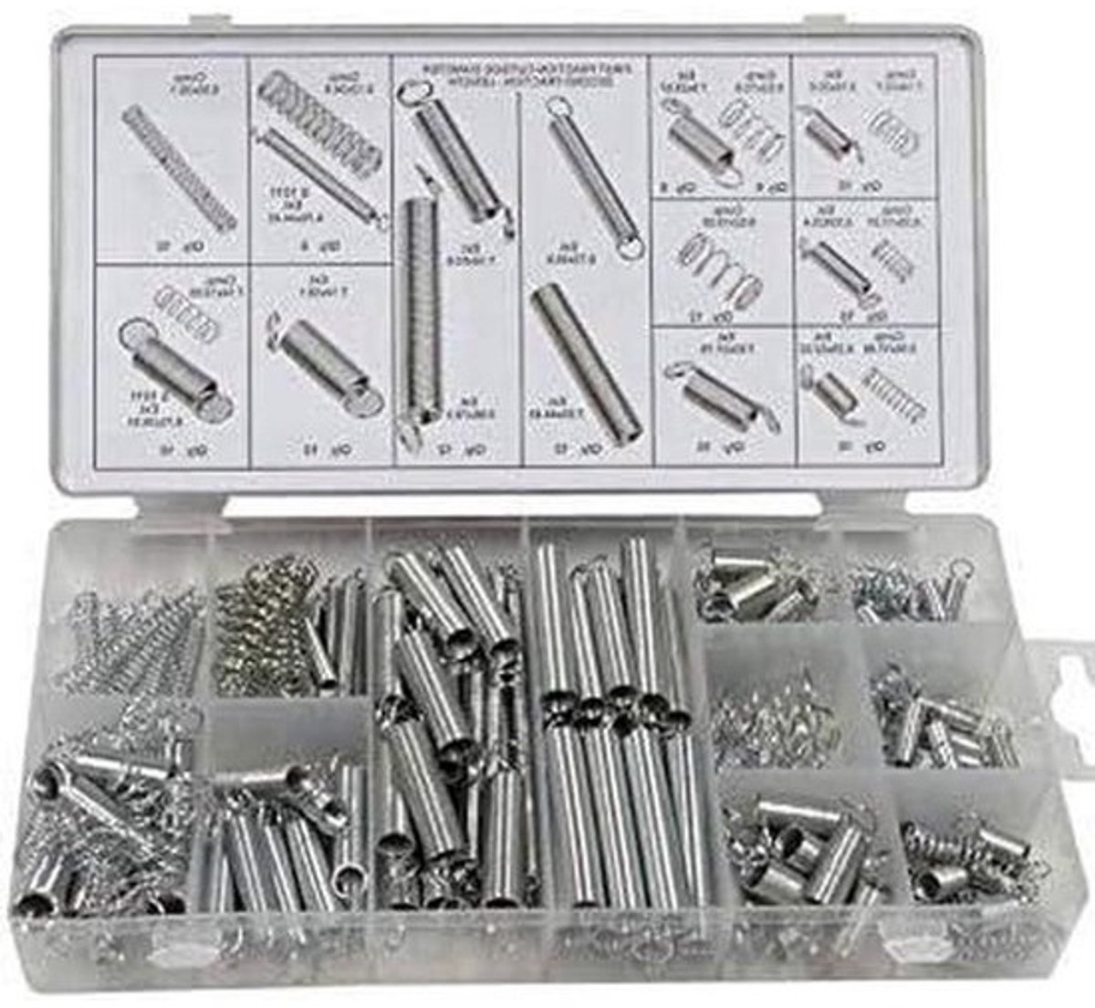 Trek- en Compressieveren - Verenset Assortiment - Reparaties Uitvoeren - 200 Delige Set - Diverse Maten - Metaal