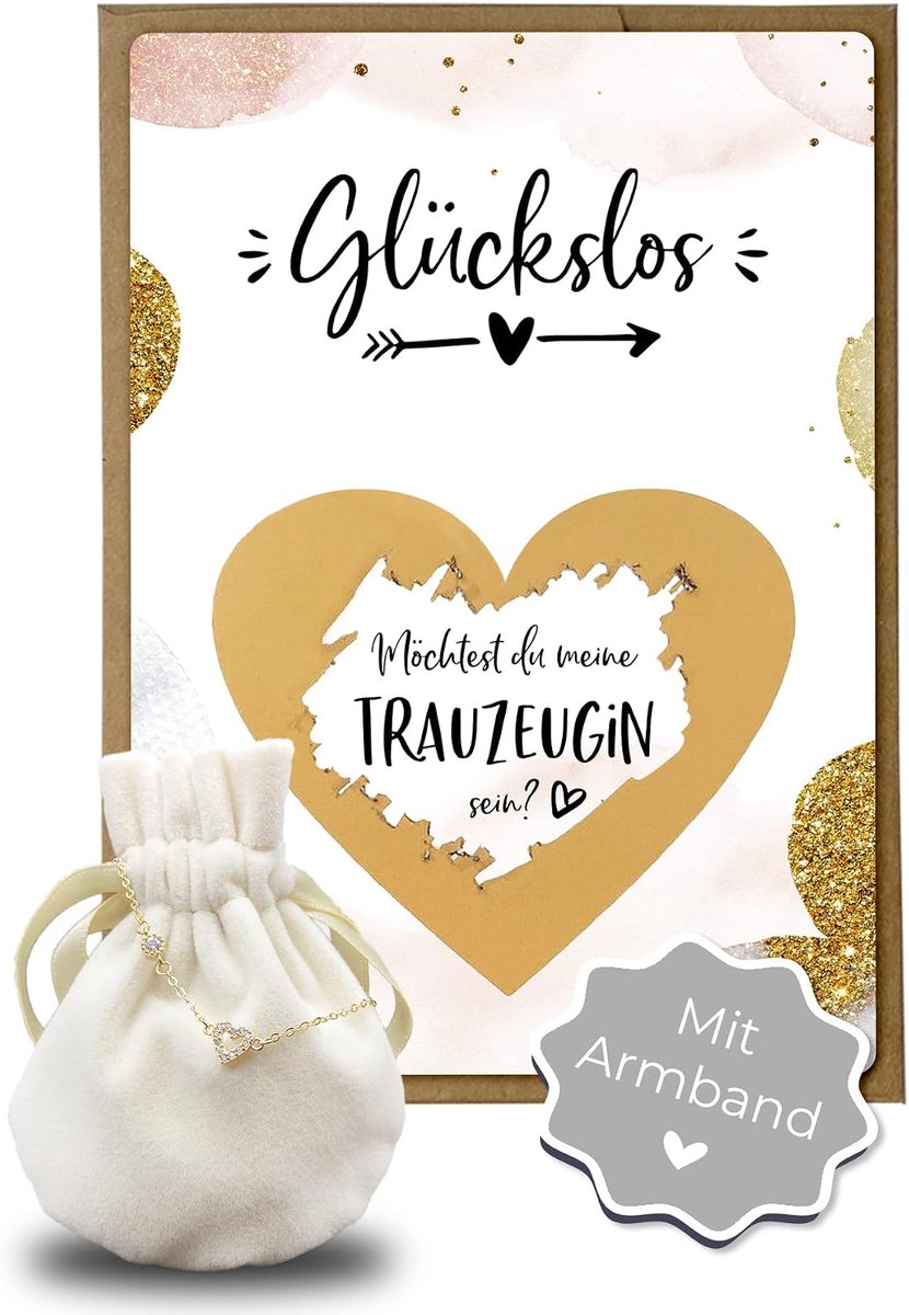 Coon Kraskaart trouwgetuige vragen met envelop met armband goud - gouden glamour - wil je mijn trouwgetuige zijn