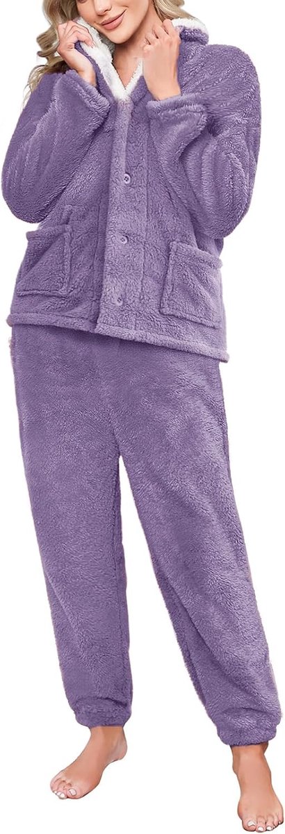 Teddy Fluffy Sherpa Tweedelige Pyjama Set Knopen Fleece Top en Broek Set Dames Winter Loungewear Nachtkleding Pyjama Sets