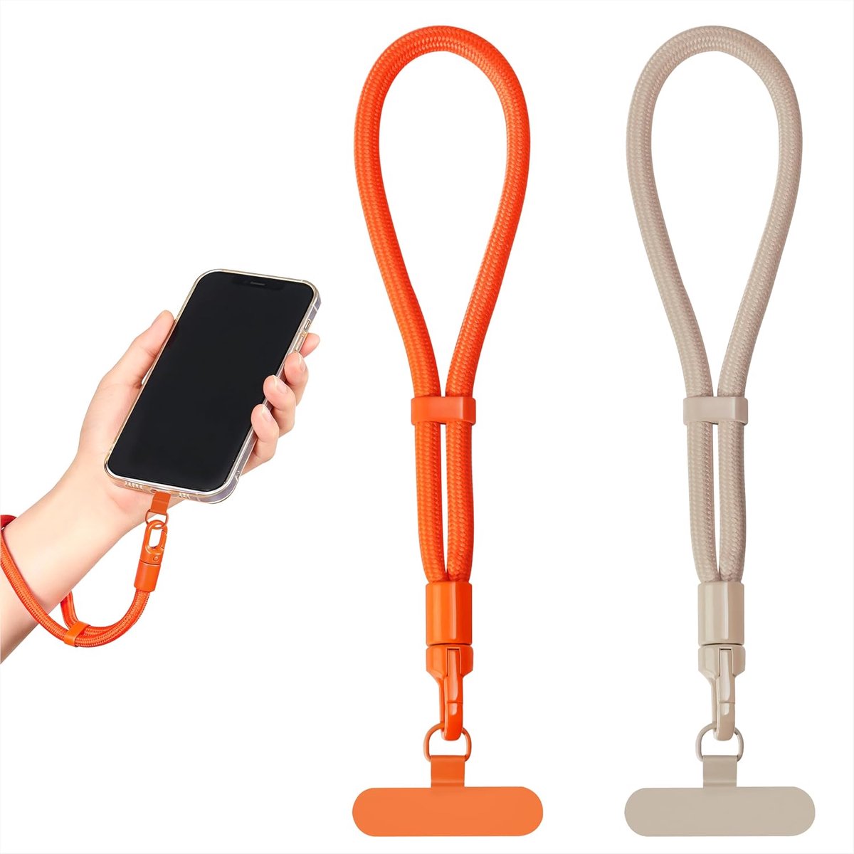 Telefoonkoord, verstelbaar, telefoonkoord met bevestigingslus, polsband, compatibel met de meeste telefoonhoesjes, 2 stuks