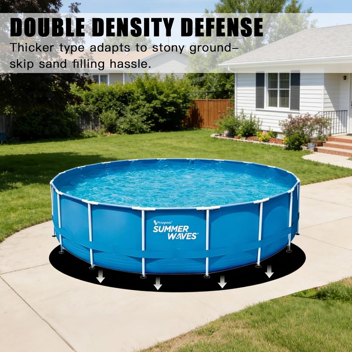 370 cm zwembadonderlegger, rond, voor opbouwzwembad en whirlpool, antislip zwembadzeil, outdoor, robuuste en naadloze zwembadmat, vloerbeschermfolie voor zwembad, eenvoudig te leggen