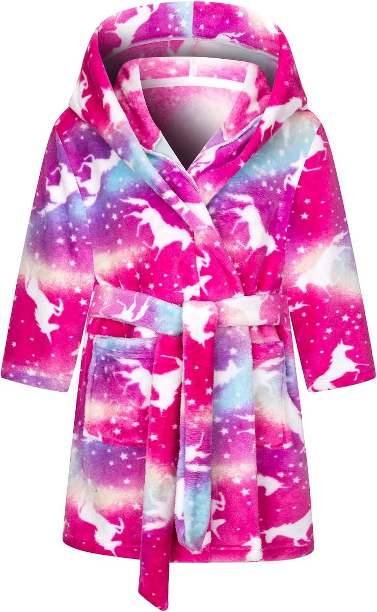 Badjassen Eenhoorn Regenboog Badjas Capuchon Roze Kinderbadjas Hooded Kamerjas Flanellen Lichtgewicht Pyjama Nachtkleding Dierenpatroon Nachtkleding Cadeau Kids Leeftijd 2-8 jaar