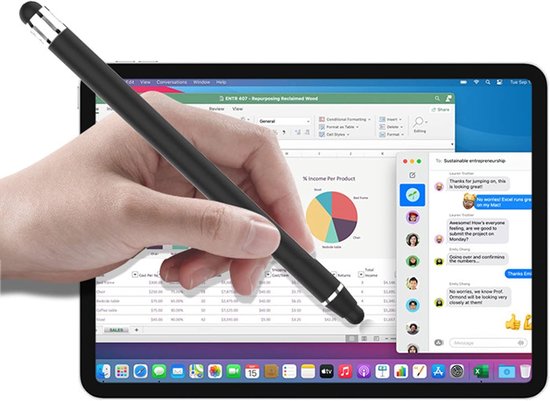 2 stuks, touchscreen-pen, 2-in-1, rubberen stylus touchpen voor alle mobiele telefoons/tablets, i-Phone i-Pad Pro, Mini, Samsung Galaxy, Surface Huawei, Lenovo, enz. (zwart + — afbeelding 4