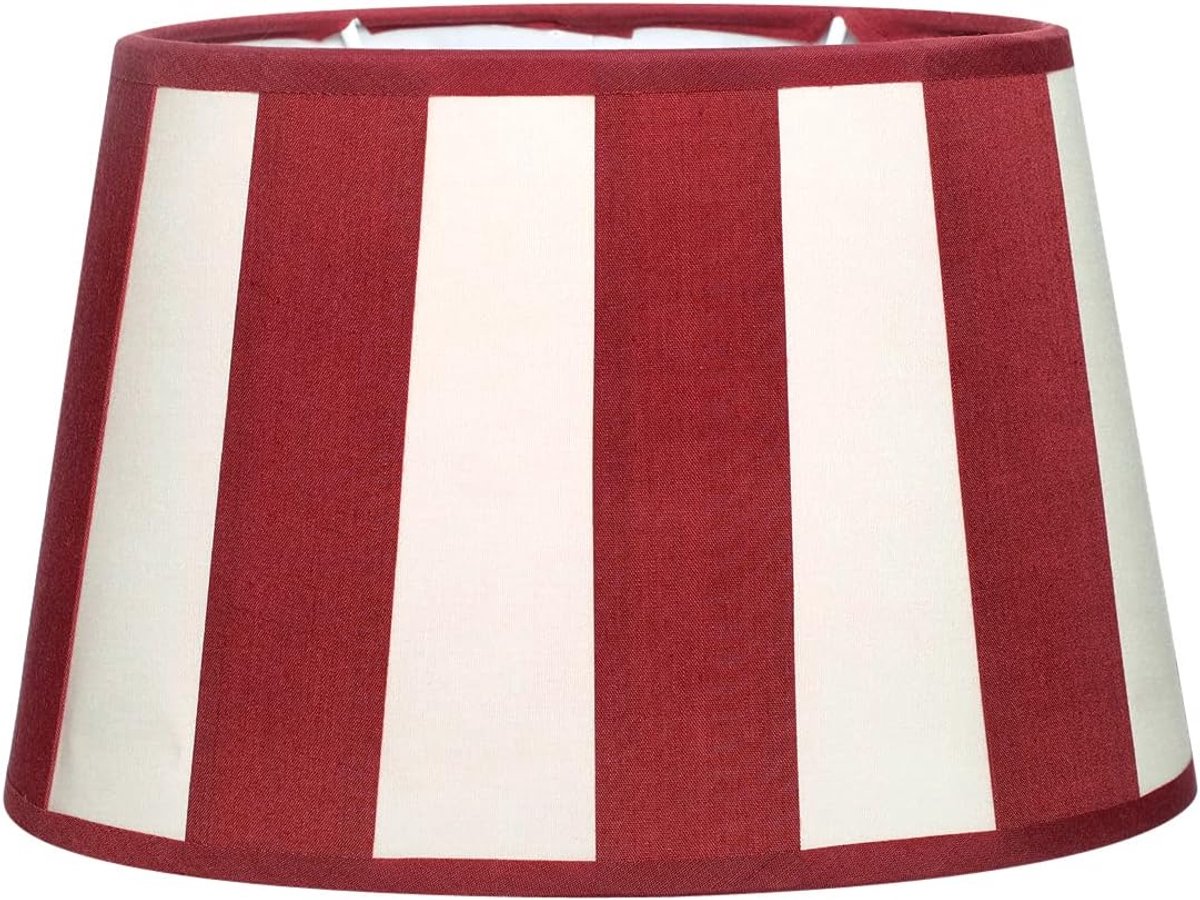 Lampenkap gestreepte tafellamp met strepenpatroon voor lamphouder E27 en E14 strepen design tafellamp ovaal rond stof (ovaal: 20 x 15 x 13 cm, rood-crème)