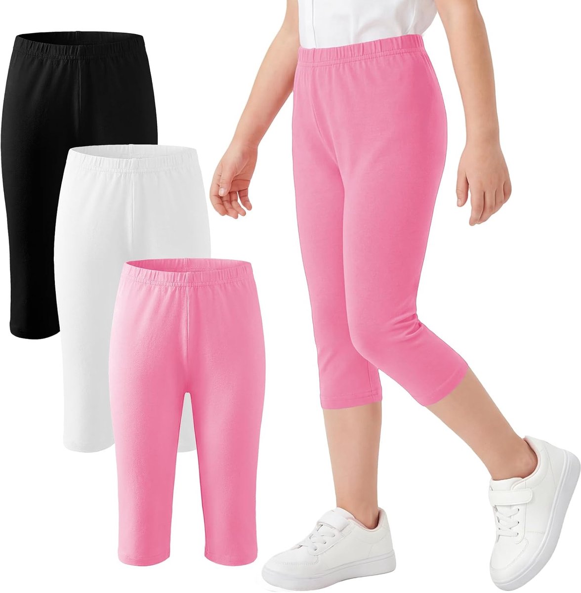 Leggings Voor Meisjes Katoen 3-Pack Capri-Broeken Eenkleurig Capri-Legging 3/4 Stretchbroek Met Elastische Tailleband Fietsbroek Sportbroek Vrijetijdsbroek Outdoor Voor Kinderen Maat 116-158