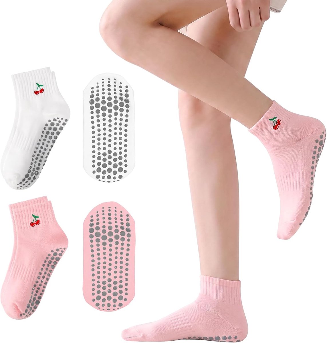 Sokken voor Vrouwen, Antislip Grippy Boog Borduurwerk Yoga Sokken voor Fitness Ballet Bar Werk & Dans