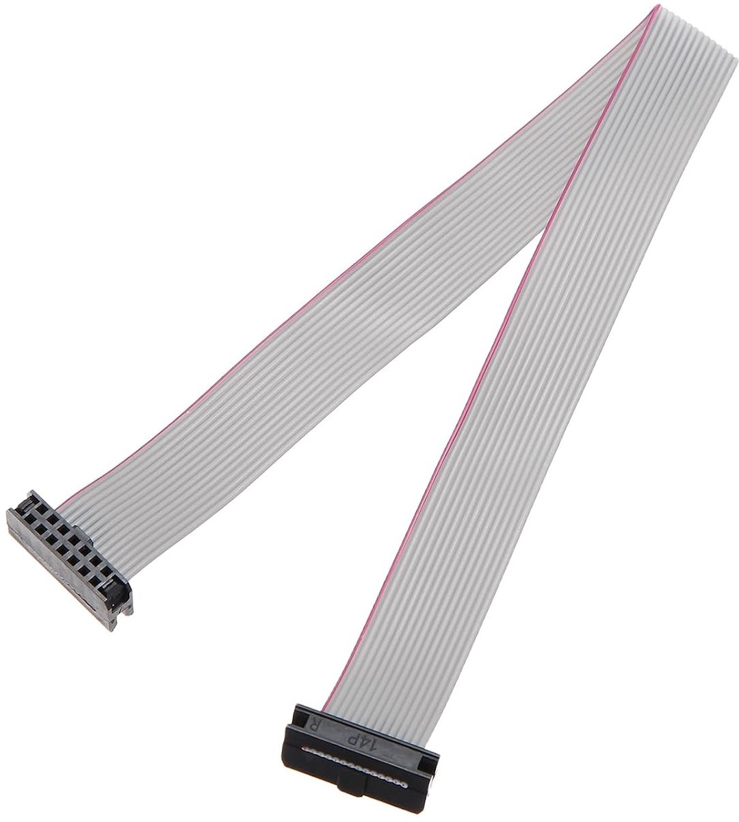 1 x IDC-connector, platte lintkabel, 14-polig, 2 mm pitch, lengte 25 cm, FC naar FC, dubbele vrouwelijke stekker, platte kabel, voor industriële elektronica, grijs
