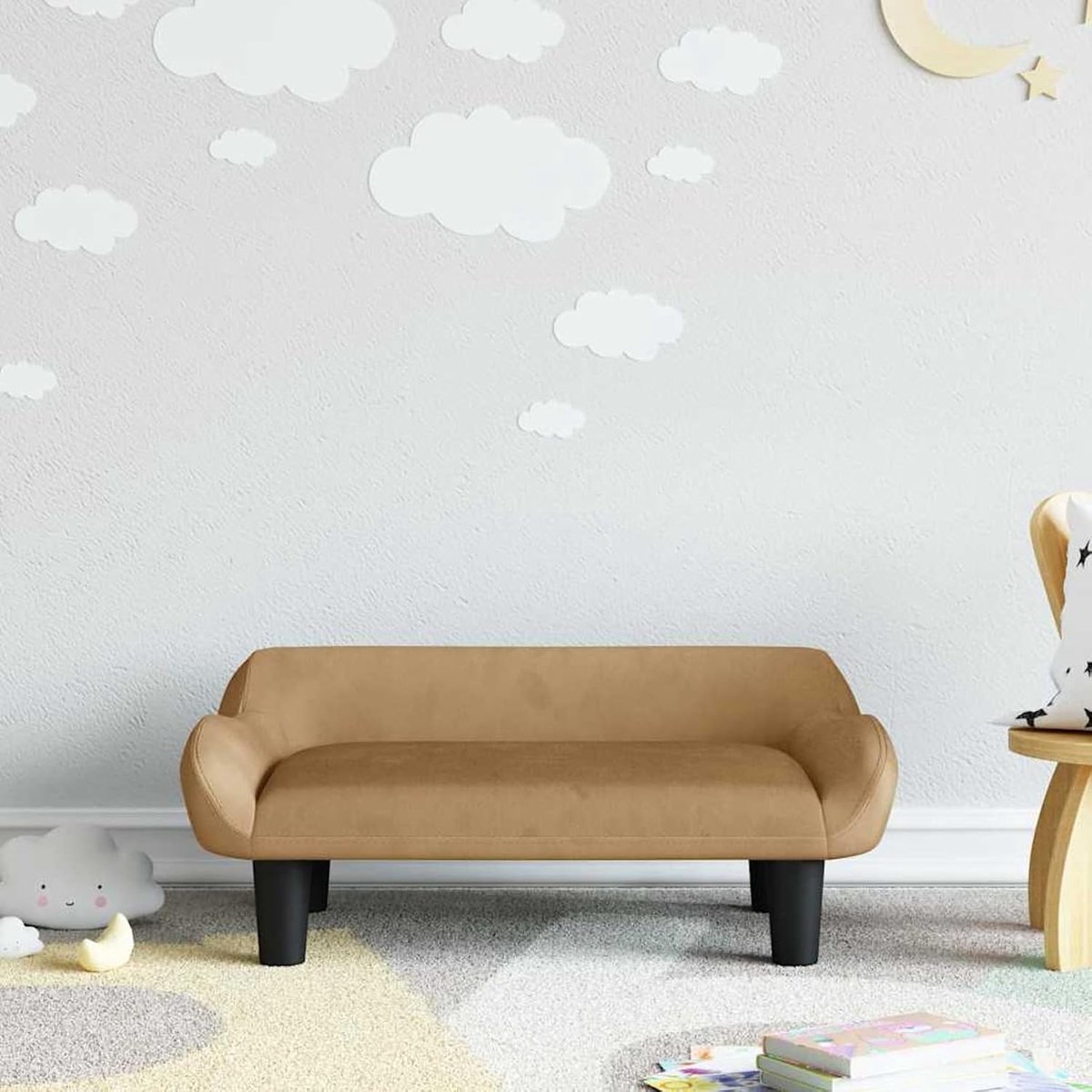 Kinderbank, bruin, 70 x 40 x 24 cm, fluweel, moderne bank voor woonkamer, slaapkamer, speelkamer, 3196354