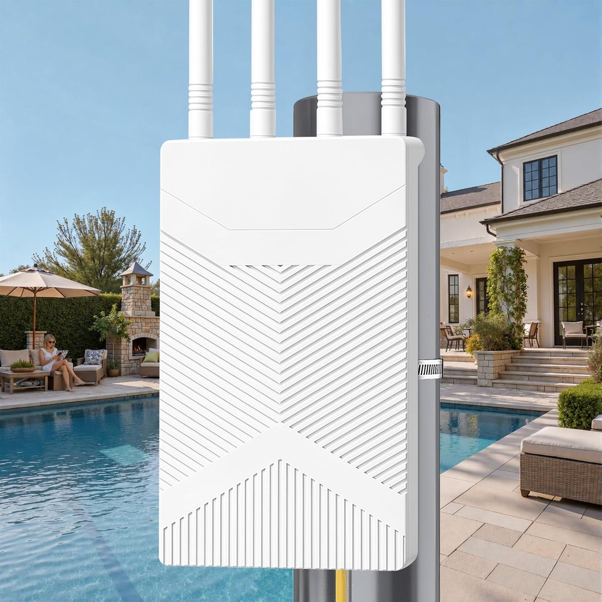 WiFi 6 WLAN-versterker voor buiten, 1800 Mbps WLAN-repeater buiten, IP65 waterdicht, lange reikwijdte, met gigabit-poort, draadloze toegangspunt voor tuin, garage, binnenplaats, terras