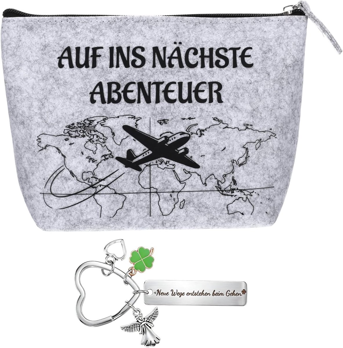 Cadeaus voor reizigers, collega's cadeau nieuwe baan, afscheid collega, reizen vilten make-uptas, grijs