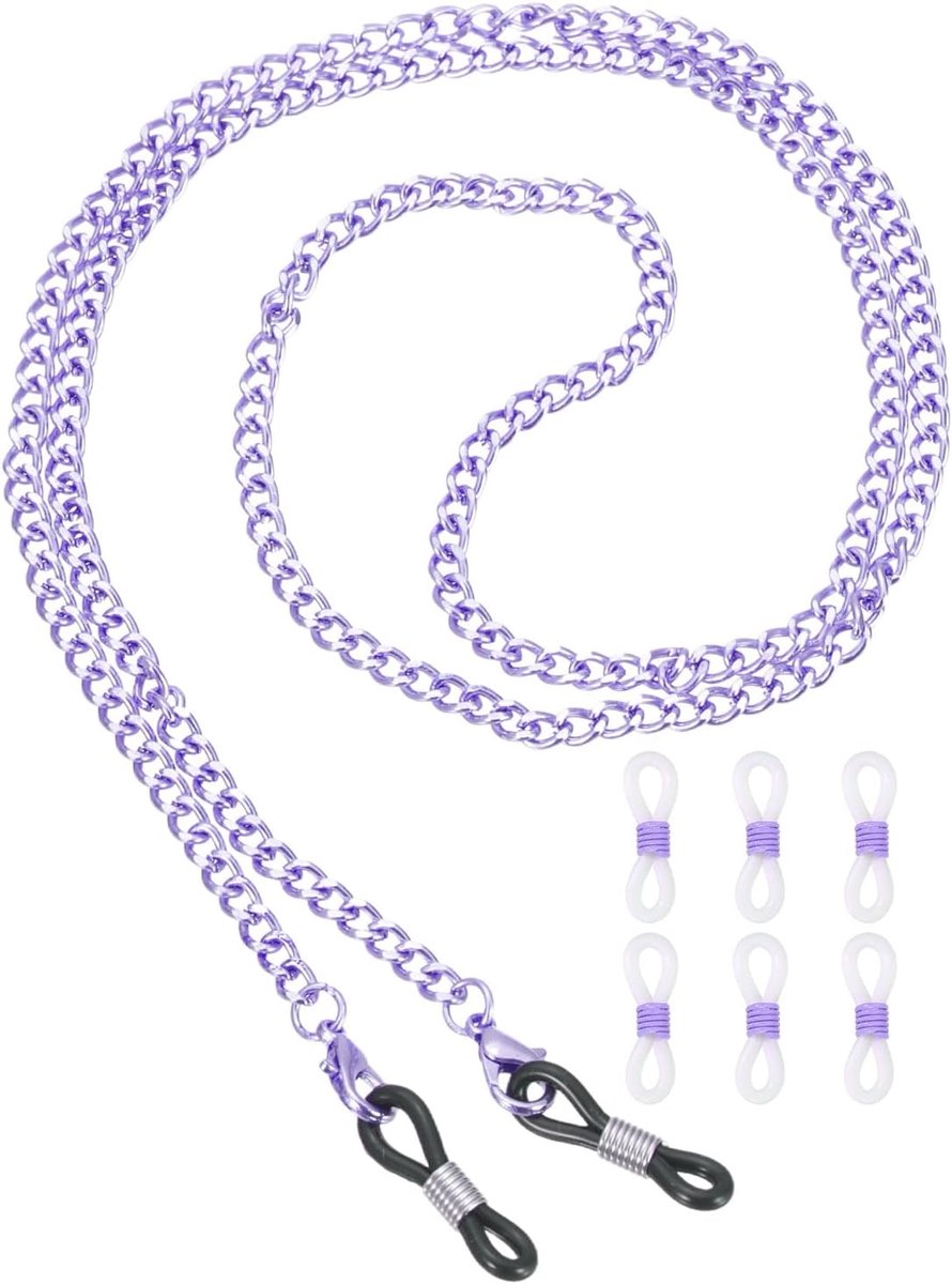 Brillenketting 75 cm metalen brilband stijlvolle maskerlusketting met 6 kettinguiteinden voor dames paars