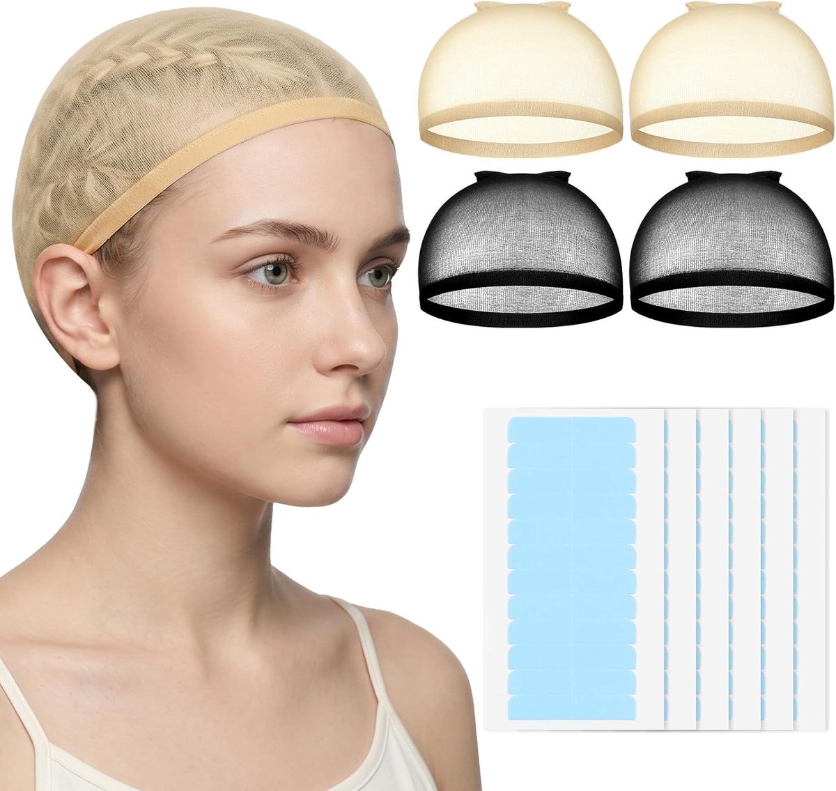 72 stuks dubbelzijdige pruiktape met 4 pruikkapjes, ultrasterke haarverlengingstape, haarverlengingstape voor lace pruiken, haarstukken, haarsysteemtape (set B)