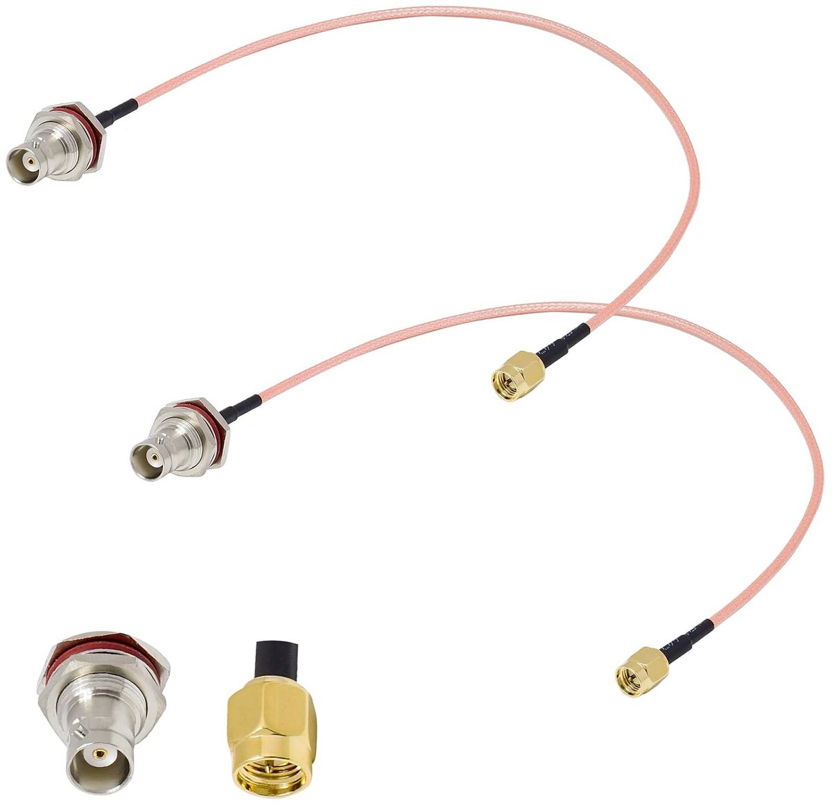 Naar BNC-kabel 30 cm, 2 stuks SMA stekker naar BNC bus, kabel RG316 coaxkabel 50 ohm 2-pack voor walkietalkie, CB-radio, amateurradio, WLAN, scanner SDR amateur, 30 cm