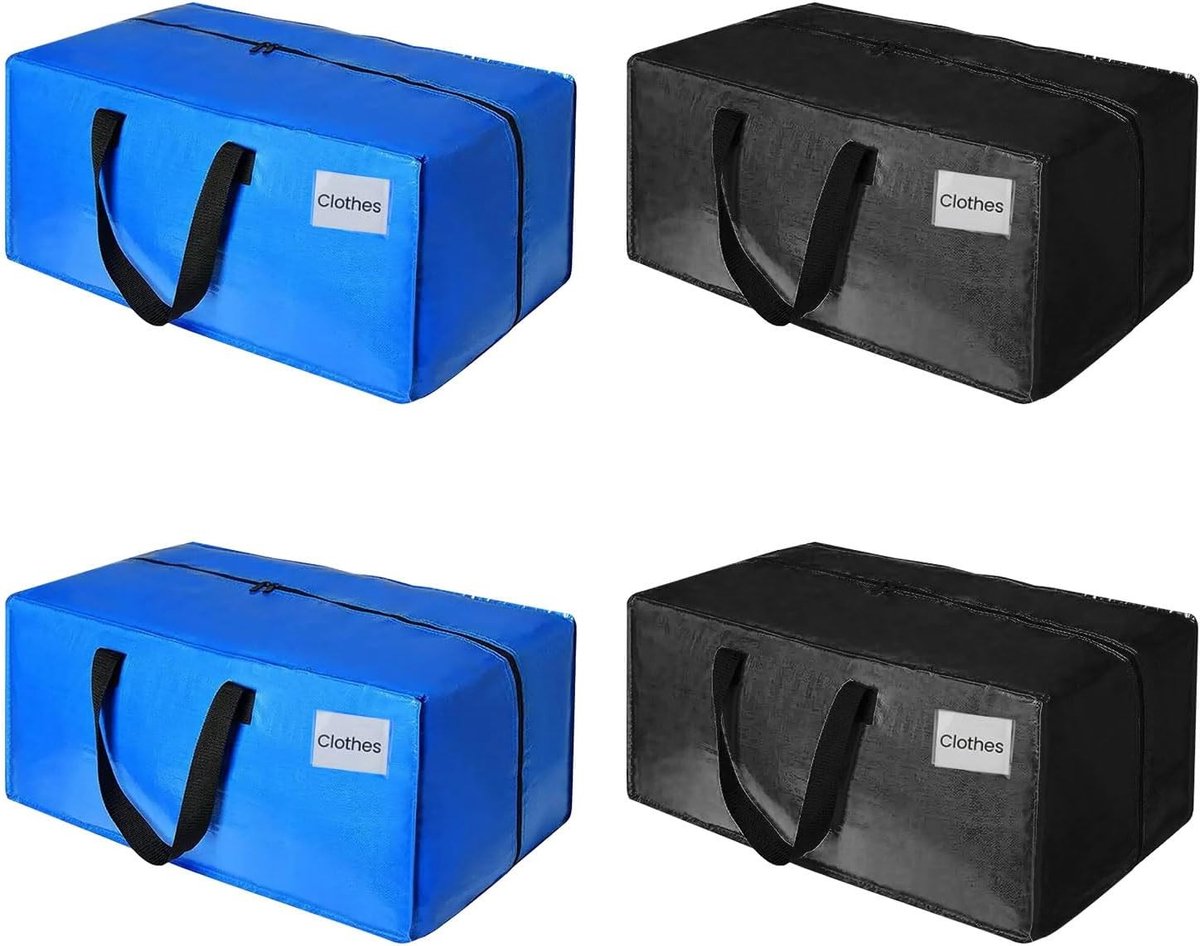 Set van 4 Extra Grote Verhuiszakken, Ruime Opbergzakken met Ritsen en Handvatten voor Kleding en Beddengoed, Ideaal voor Verhuizen en Opslag