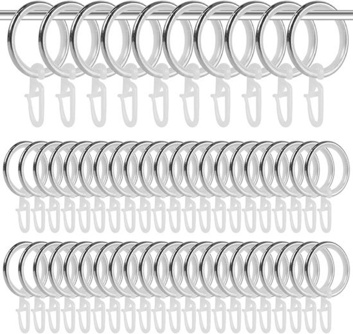 Gordijnringen met Haken - Gordijnhaken Ring - Gordijnen Ophangen - Geruisloos Glijden - 30mm Binnendiameter - Zilver