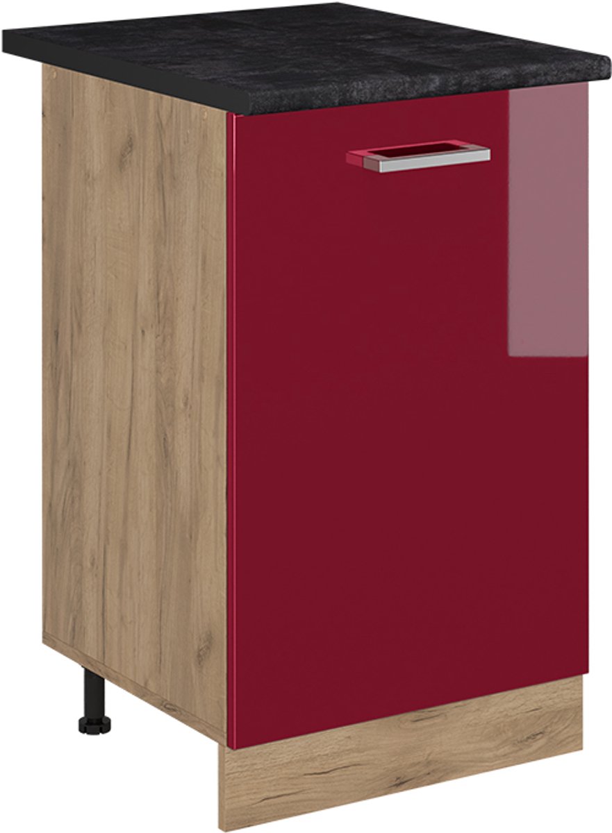 Vicco Keukenonderkast R-Line, Rode hoogglans/Goudkleurig Eiken, 50 cm antraciet werkblad