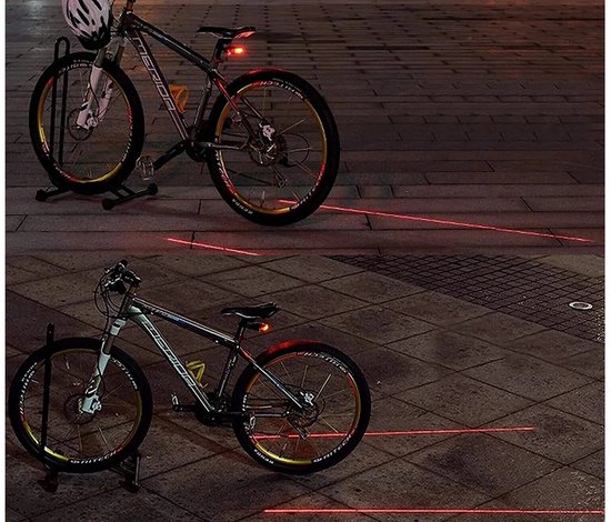 Achterlaser Fietslicht – 5 LED + Rode Laserlijn – Inclusief Batterijen – Weerbestendig & Schokbestendig — afbeelding 4
