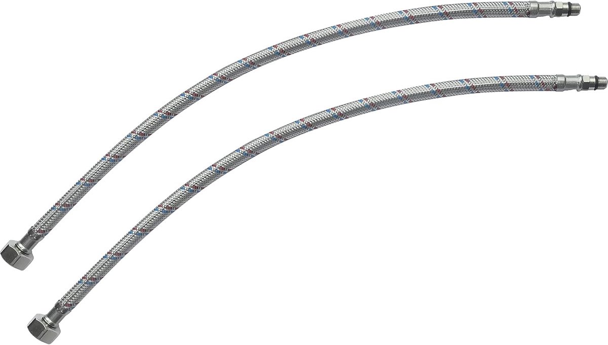 Dailygoods- Voegslang Set - 2-delige Aansluitslang 1/2" - Flexibele Sanitaire Slang - Lengte 500 mm - M10 Stekker - Gevlochten Staal