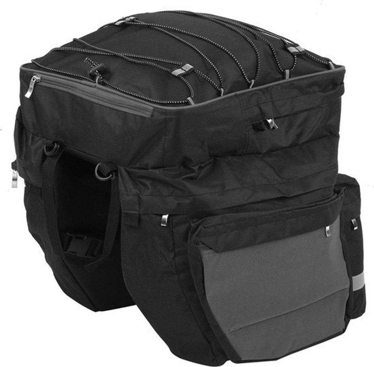 Fietstas Grote Capaciteit - Bagagedrager Tas - Lange Afstand Fietstochten - 3-in-1 Nylon Ontwerp - 43x39x38cm - Zwart