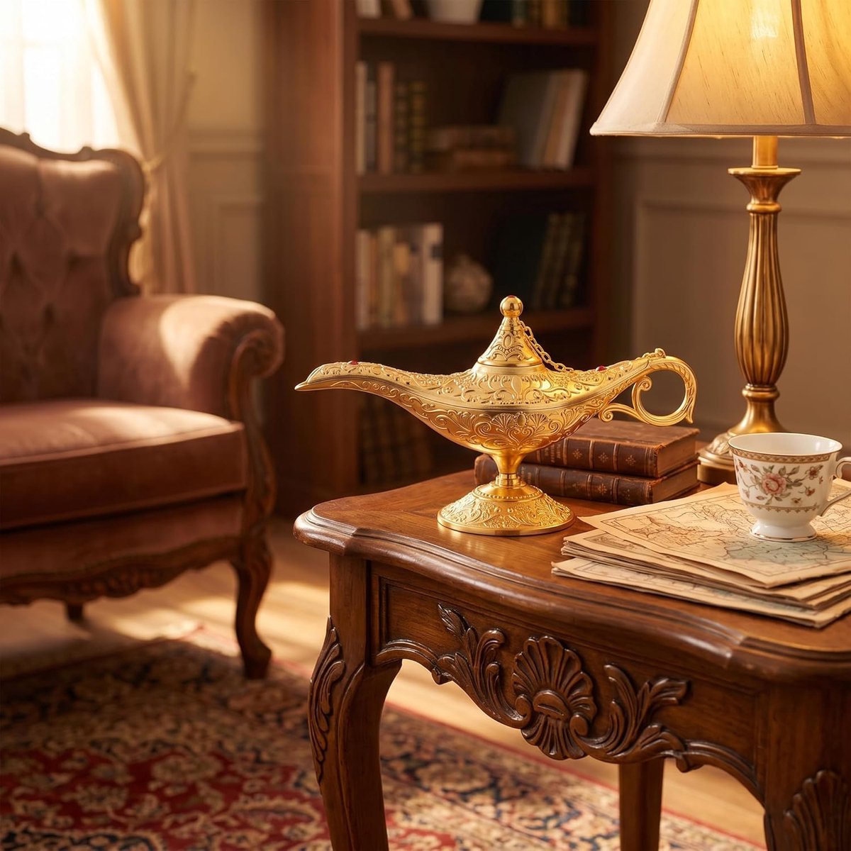 Dailygoods- Genie Lamp Goud - Zinklegering - Decoratieve Olielamp - Theelamp - Tandenstokerhouder - Hoogwaardige Geschenkdoos - 21 cm