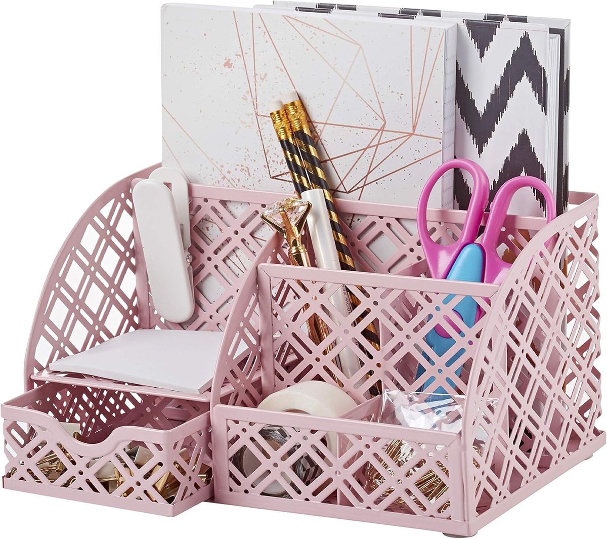 Dailygoods- Bureauorganizer met 7 compartimenten - Lade-organizer - Pennenhouder - Multifuntionele organisator - Lichtroze - Duurzaam materiaal - Bure