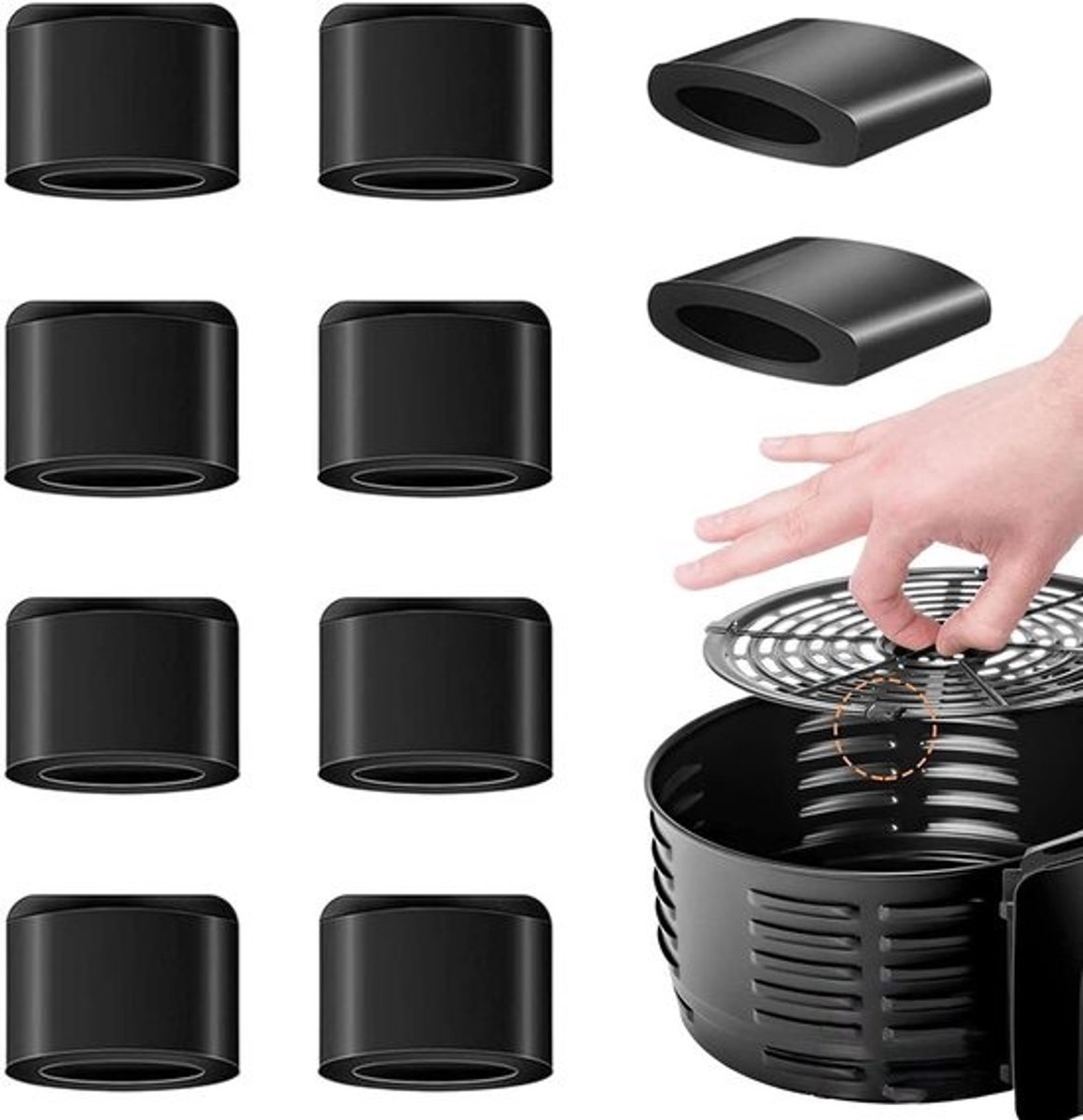 Rubberen voetjes airfryer - Beschermende pootjes - Voorkom schade - Hittebestendig siliconen - 10 stuks - Zwart