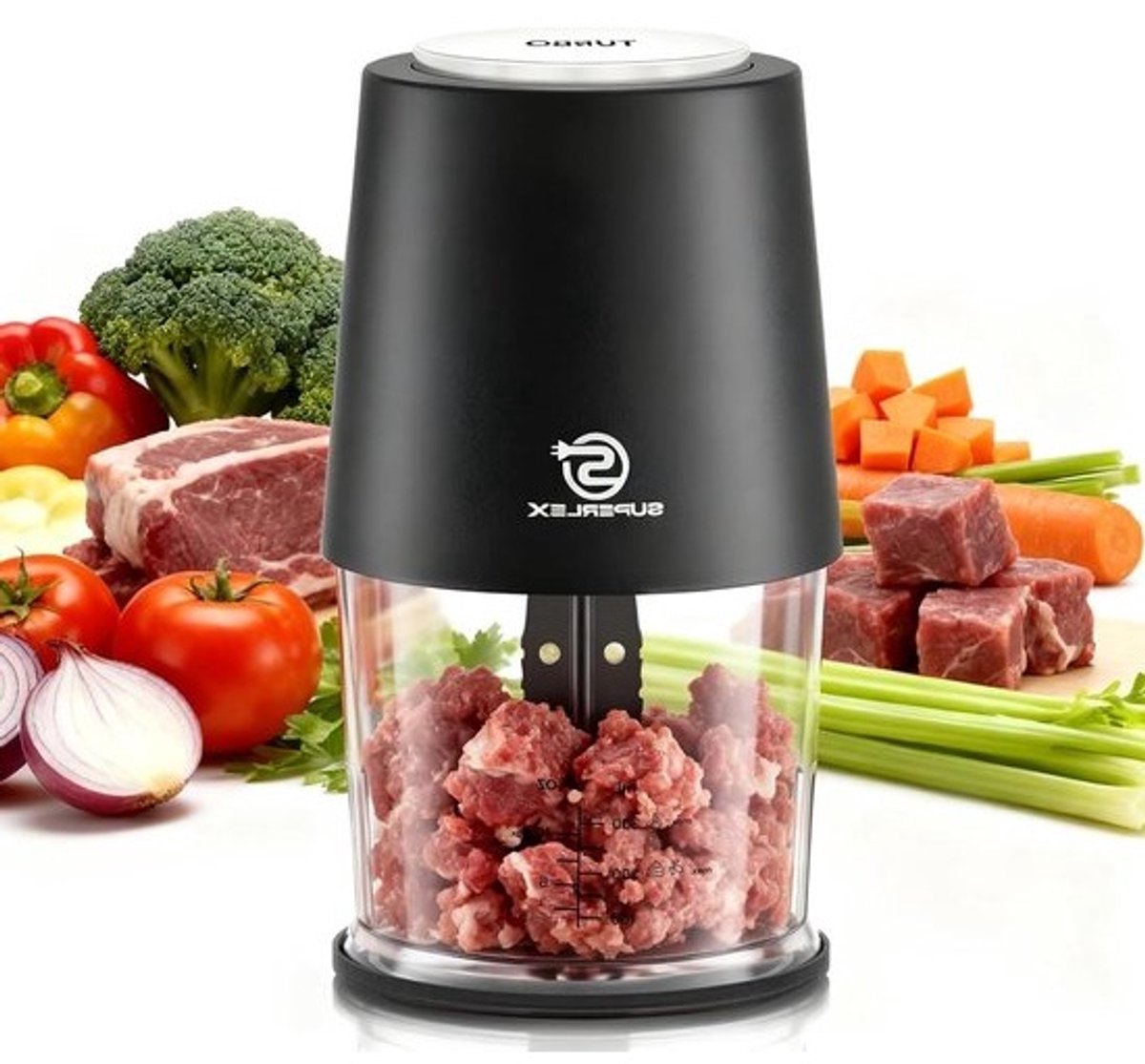 Keuken Chopper - Mini Food Processor - Snel Ingrediënten Snijden - Twee Snelheden - 500 ml - Zwart