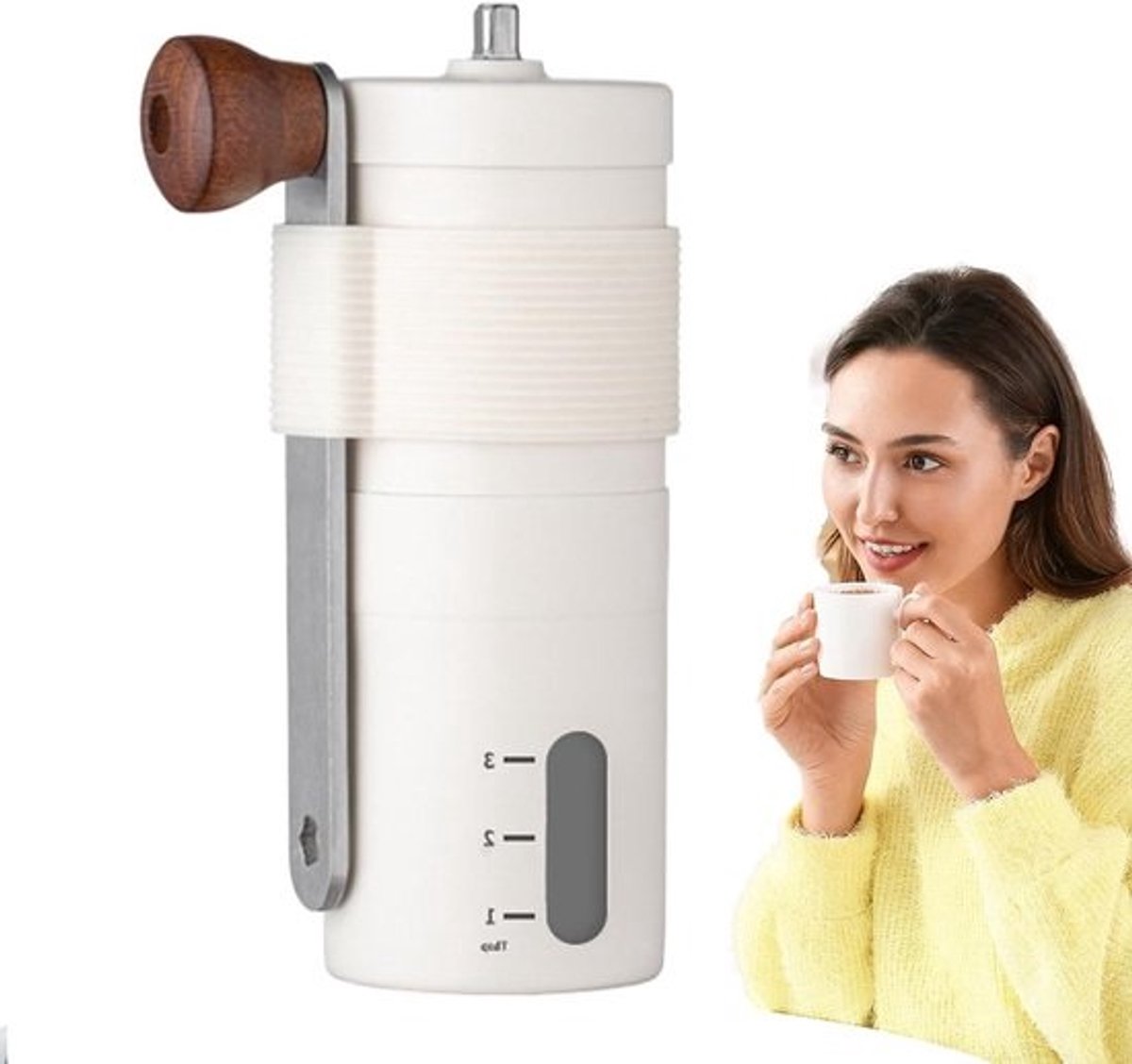 Handmatige Koffiemolen - RVS Bonenmolen - Verse Koffie Maken - Verstelbare Maalgraad - 12.5 cm Hoog - Wit