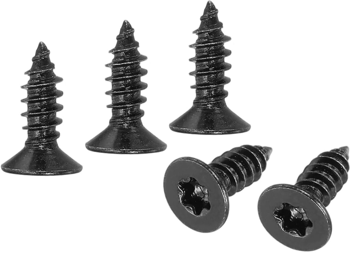 METERXITY 100 stuks torx-schroeven met platte kop, M5 x 16 mm, roestvrij staal 304, volledige schroefdraad, zelftappend, voor hout/meubels [zwart]