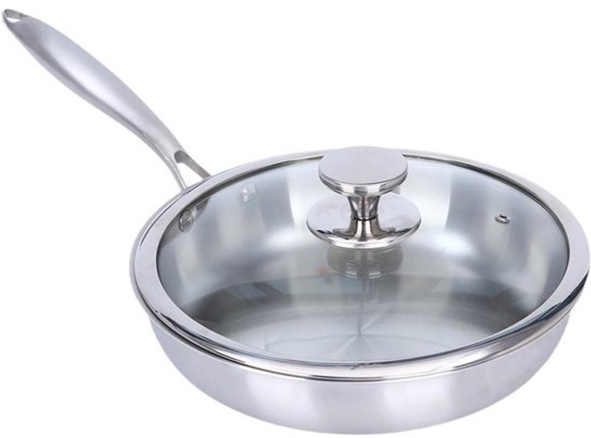 Roestvrijstalen Wokpan - Koekenpan Deel - Snel Roerbakken - Antiaanbaklaag - 22 cm - Zilver