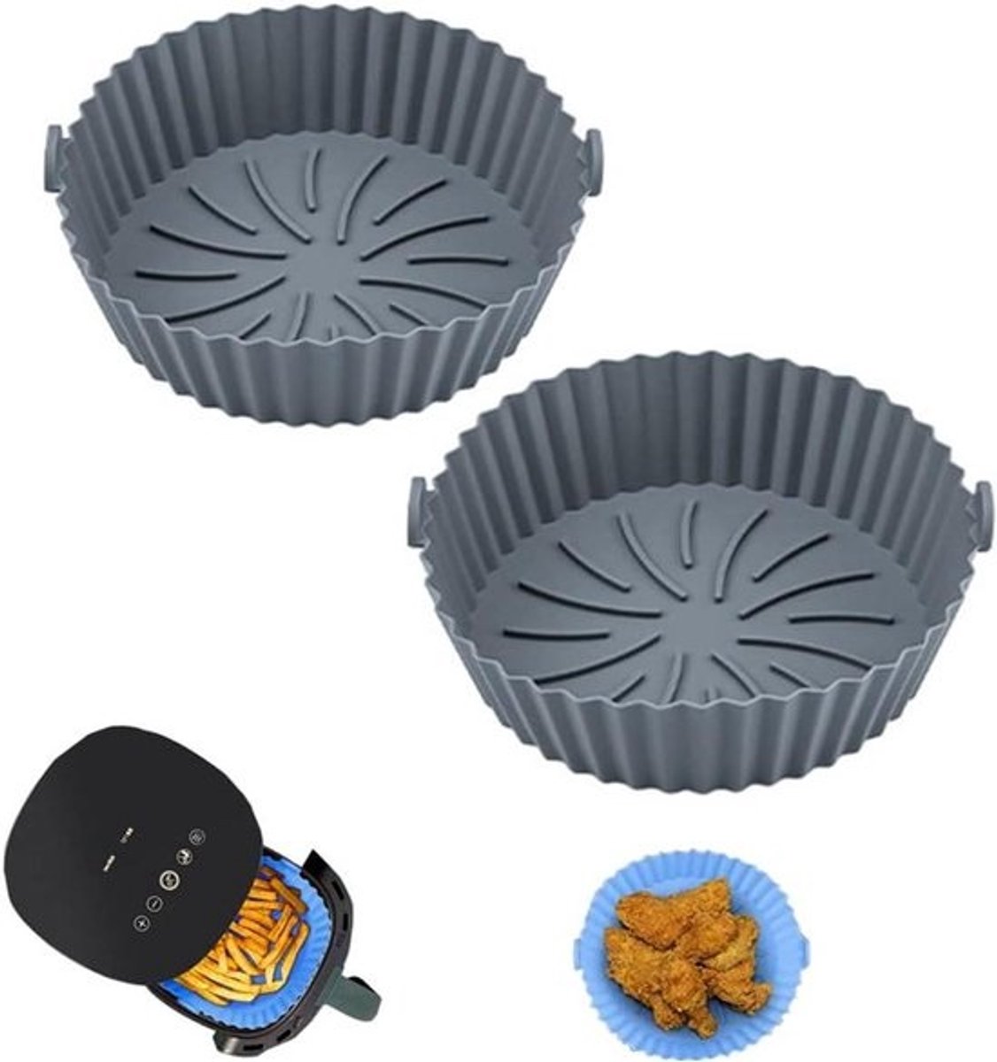 Herbruikbare Airfryer Liners - Siliconen Bakvorm - Gezond Bakken - Hittebestendig tot 240°C - 6.5 inch - Grijs