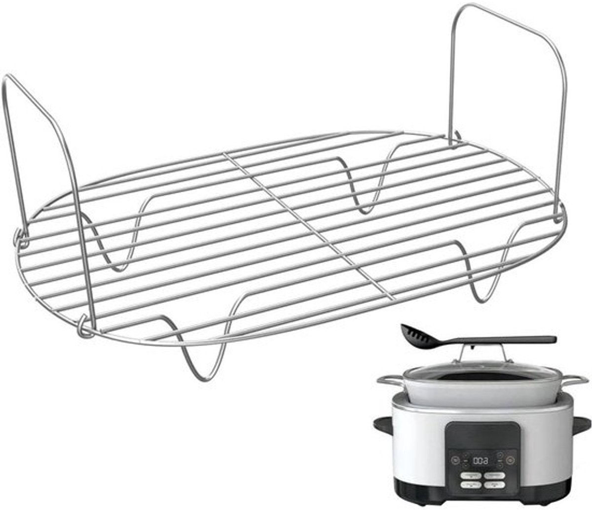 Stoomrek met handvat - Stoomschaal onderzetter - Koken en stomen - Roestvrij staal 304 - 28 x 20 cm - Zilver