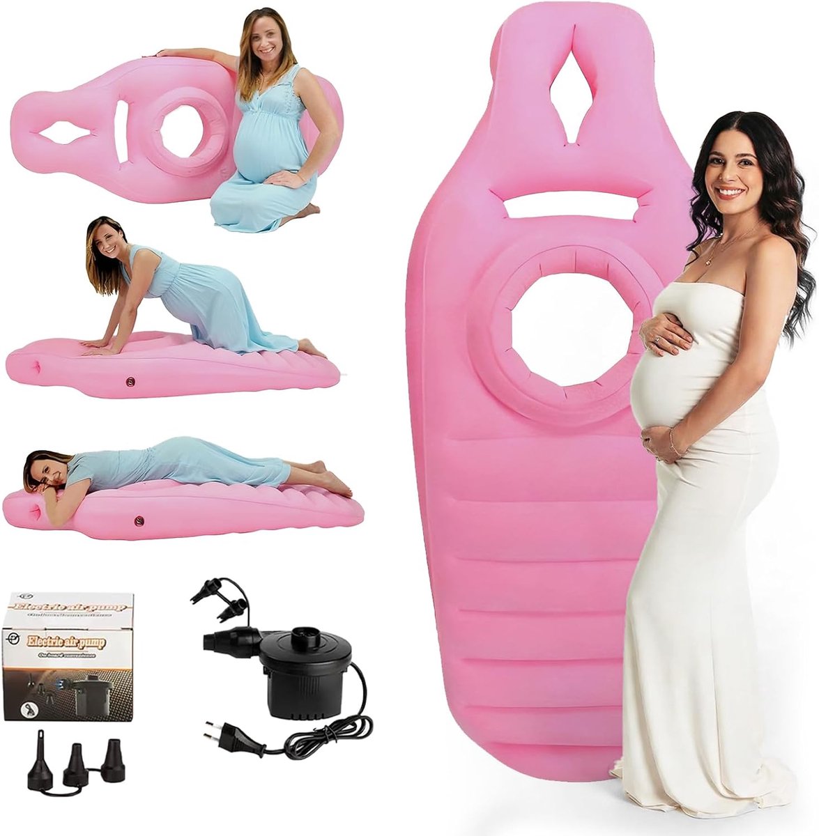 zwangerschapskussen, yogamat voor zwangere vrouwen met gat, comfortabel bevlokt pvc-luchtbed voor zwangere vrouwen, zwangerschapskussen om te slapen