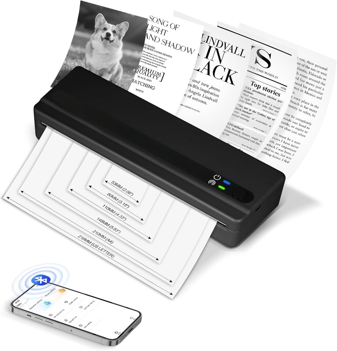 Draagbare Thermische Printer - Zwart - A4 - Inktloze Bluetooth Printer voor Thuisgebruik