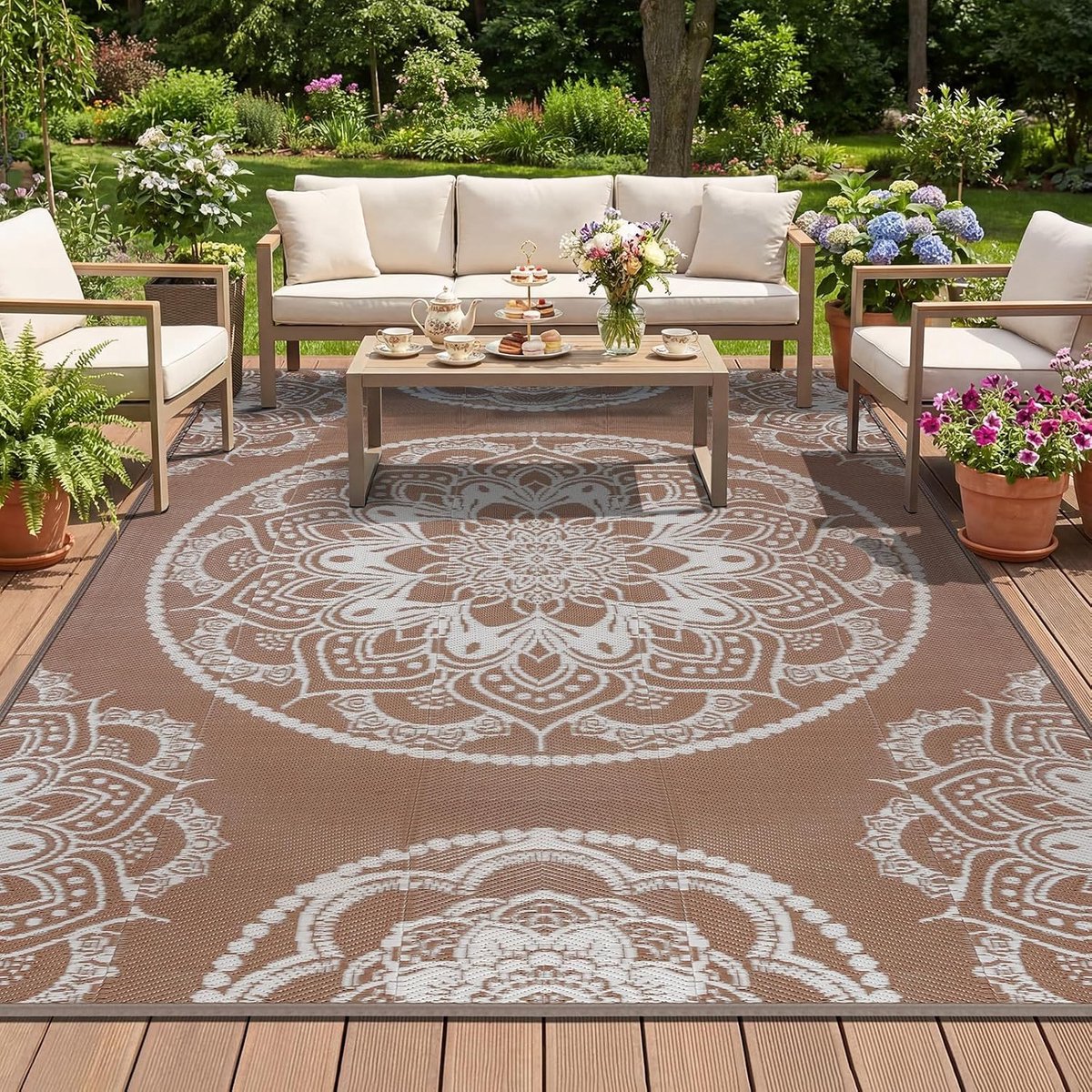 Tapijt, weerbestendig, 180 x 270 cm, kunststof stro, omkeerbaar, balkon, tuin, outdoortapijt, uv-bestendig, lichtgewicht picknickdeken voor camping, balkon, terras
