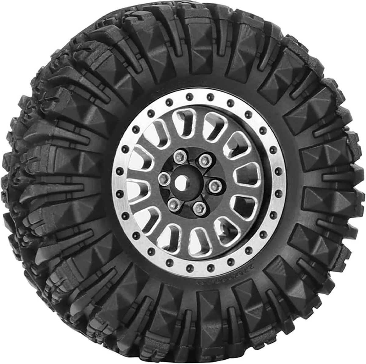4 stuks 1,33 inch aluminiumlegering beadlock wielvelgen, all-terrain banden, 70 mm rubberen banden, set met 5 mm en 7 mm zeskant voor 1/12 1/14 1/18 1/24 RC Rock Crawler auto upgrade
