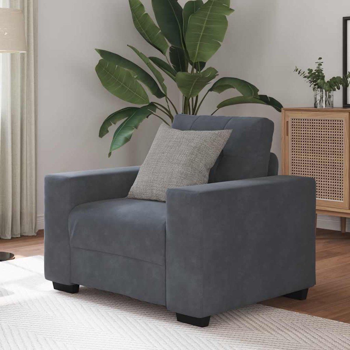 Donkergrijs 60 cm fluweel moderne bank stoel met fluweel en multiplex armleuningen voor woonkamer slaapkamer kantoor ontspannen lezen televisie kijken comfortabel stijlvol