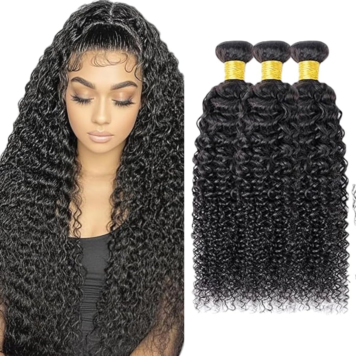 Dames Bundles Human Hiar Unprocessed Brazilian Virgin Kinky Curly Human Hair Extensions #1B Natural Black Mensliches Haar Bundle With Minimal Shedding 14 14 14 Inch