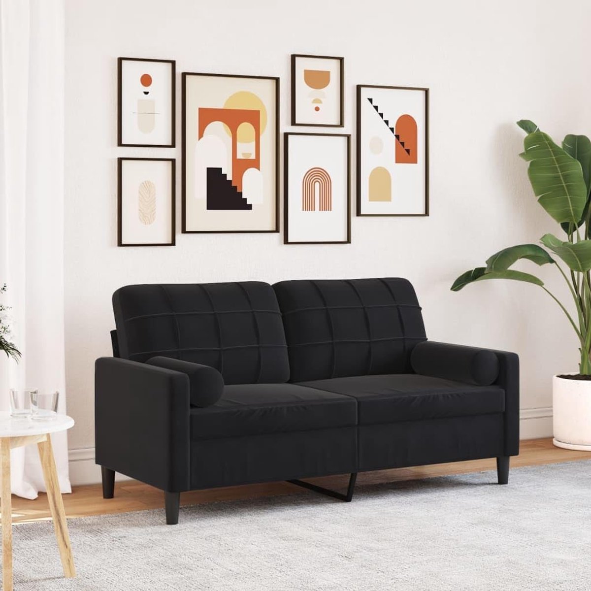 2-zitsbank, 140 cm, fluweel, zwart, met sierkussens, afneembare hoezen en metalen frame, voor de woonkamer, zachte velours bank met comfortabele bekleding