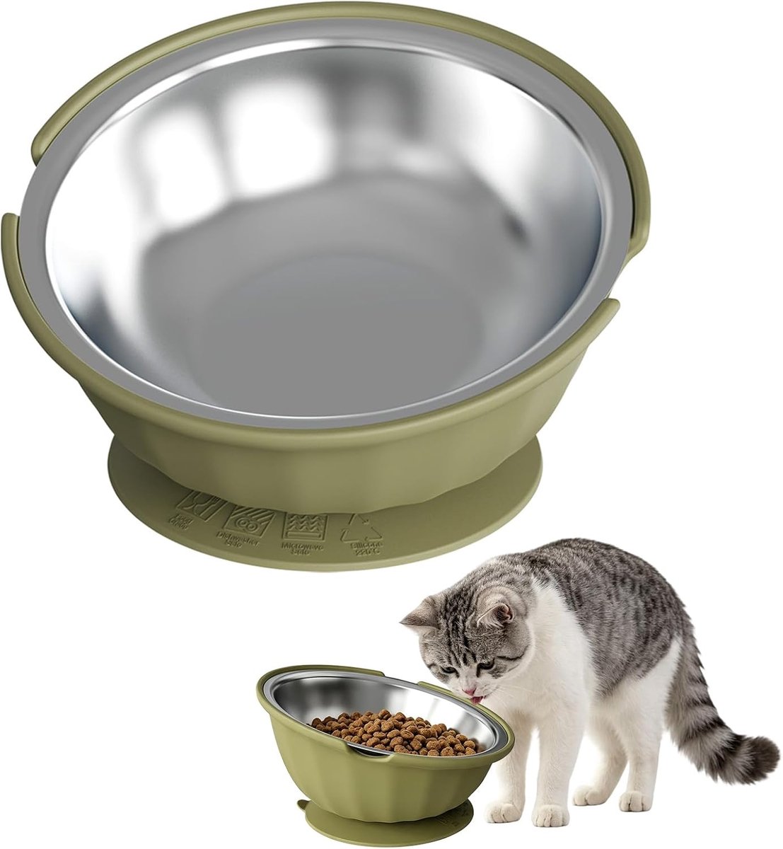 Kattenbak van roestvrij staal en siliconen met 15° gekanteld