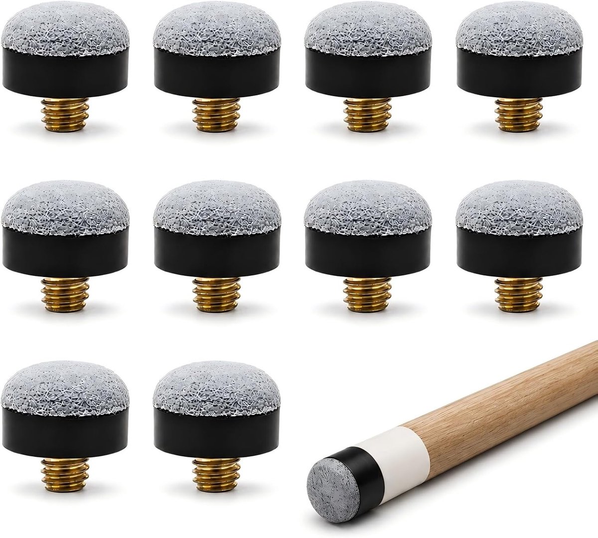 10 stuks biljartkeu-punten, 12 mm, vervangende schroefpunten voor biljartkeu, grijze keu-tips met 4 mm schroefdiameter, biljartaccessoires voor snooker, biljart en biljartreparatie