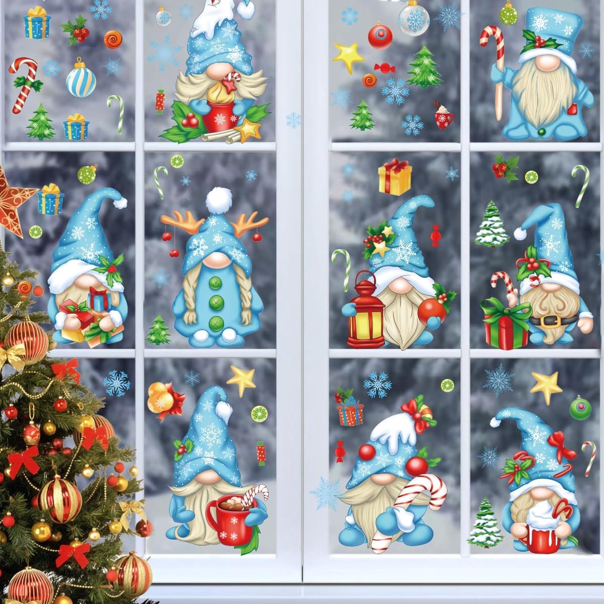 Statische stickers, vinyl, afneembaar, kerstman, kerstboom, sneeuwpop, sneeuwvlok, hert, doe-het-zelf, muur, raam, deur, muurschildering, etalage, stickers