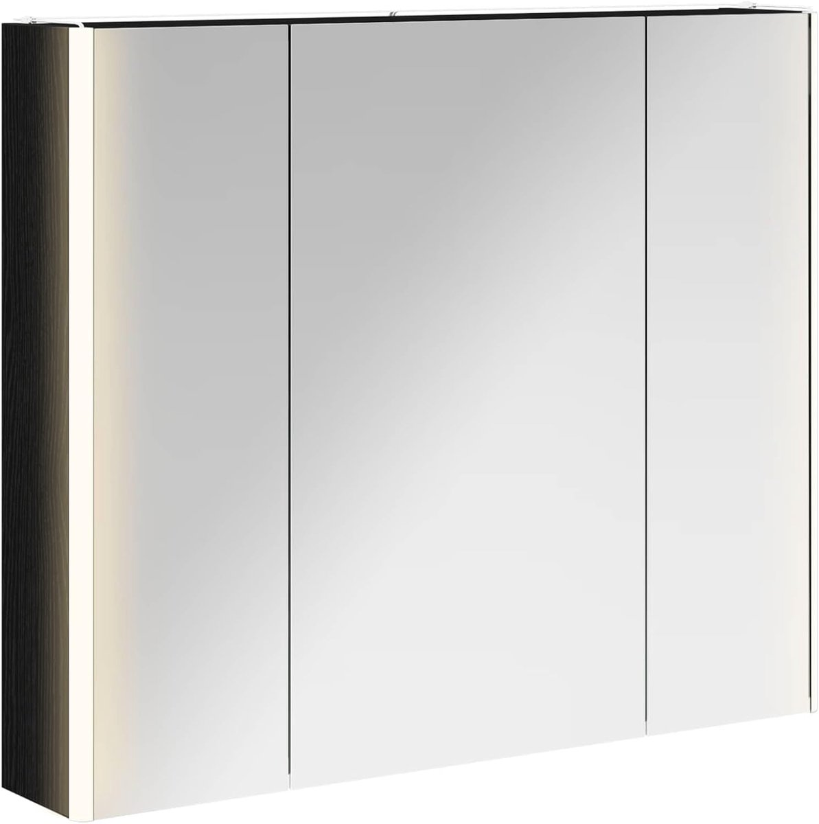 Badkamer spiegelkast zwart eiken look, badkamerkast opbergkast voor make-up wastafel gastenbad 889264