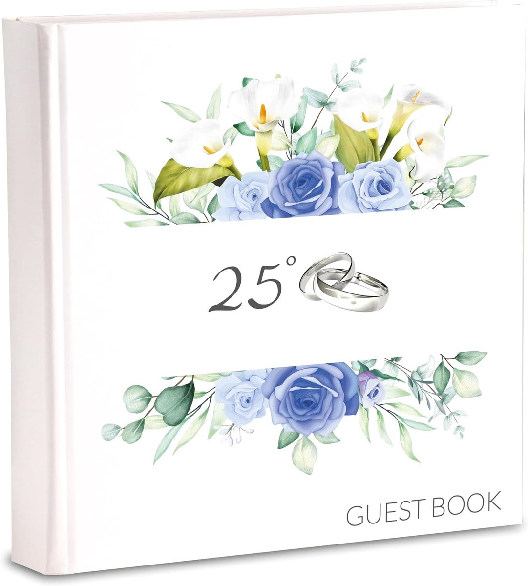 Gastenboek voor bruiloft, blauwe bloemen, 20 x 20 cm, 70 pagina's