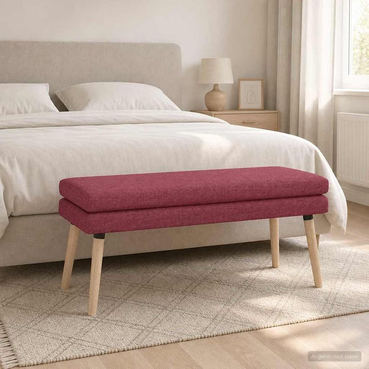 Dubbellaagse bank, wijnrode stoffen bekleding met opbergruimte, 110 x 40 x 47 cm, voor woonkamer, hal, slaapkamer, entree