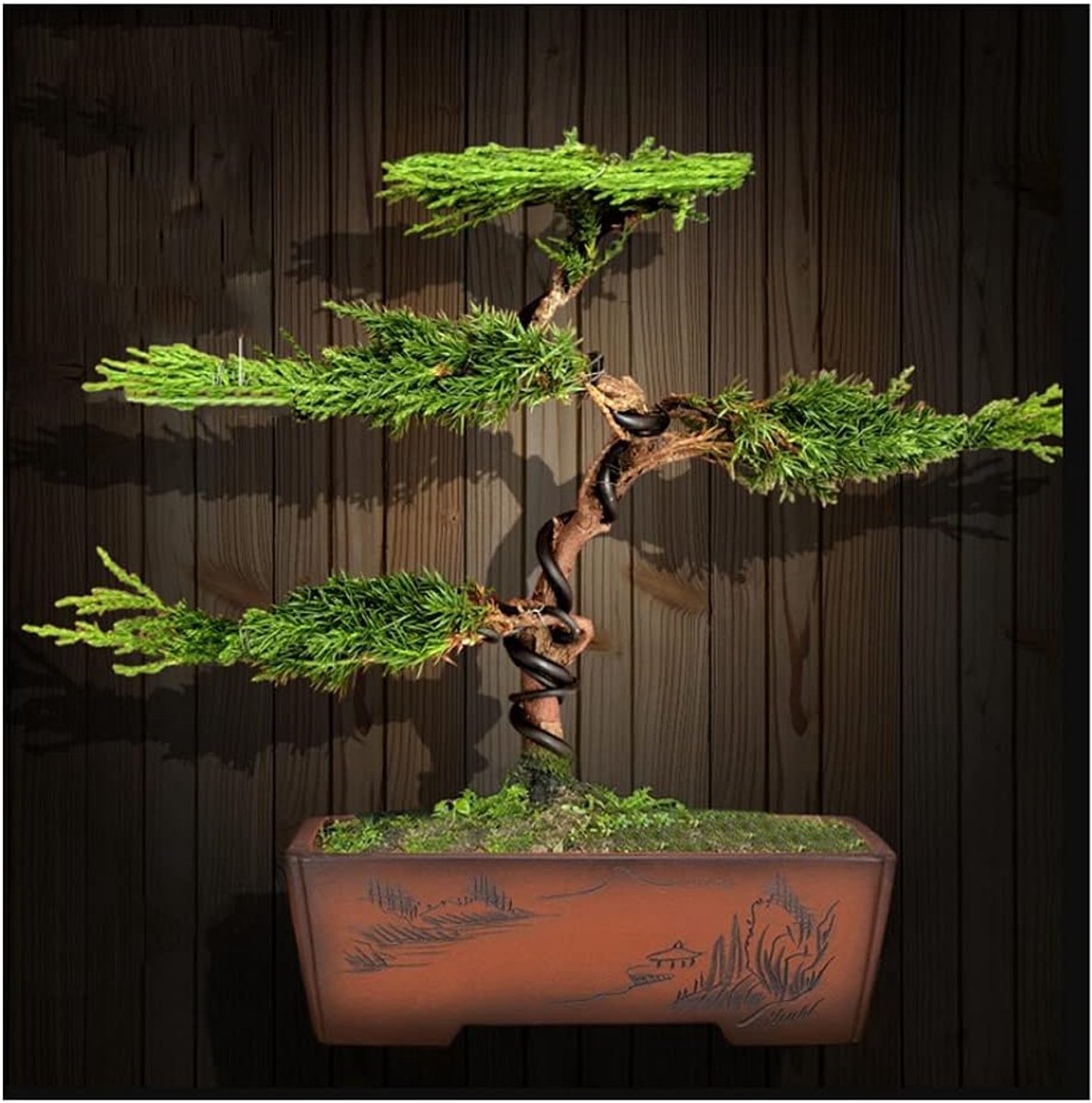 Kunstmatige bonsai gastvrije pijnboom simulatie boom verzenden plastic bloempot nep boom ornamenten for thuis kantoor decoratie Kunstplant (Color : 4 pieces of welcoming pine)